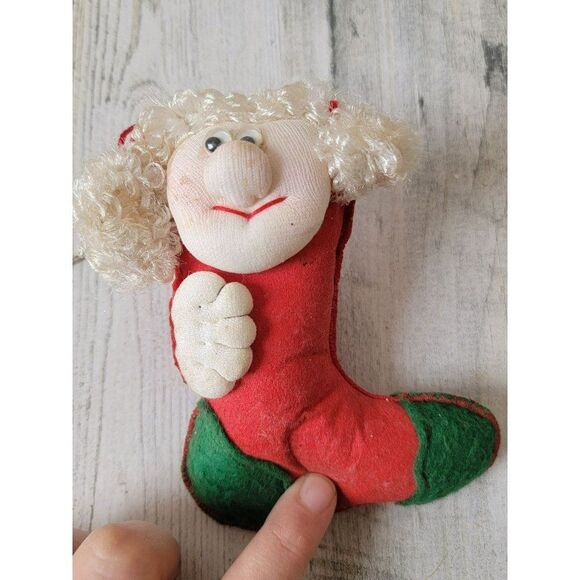 Plush stocking little girl handmade ornament Xmas - Picture 1 of 7